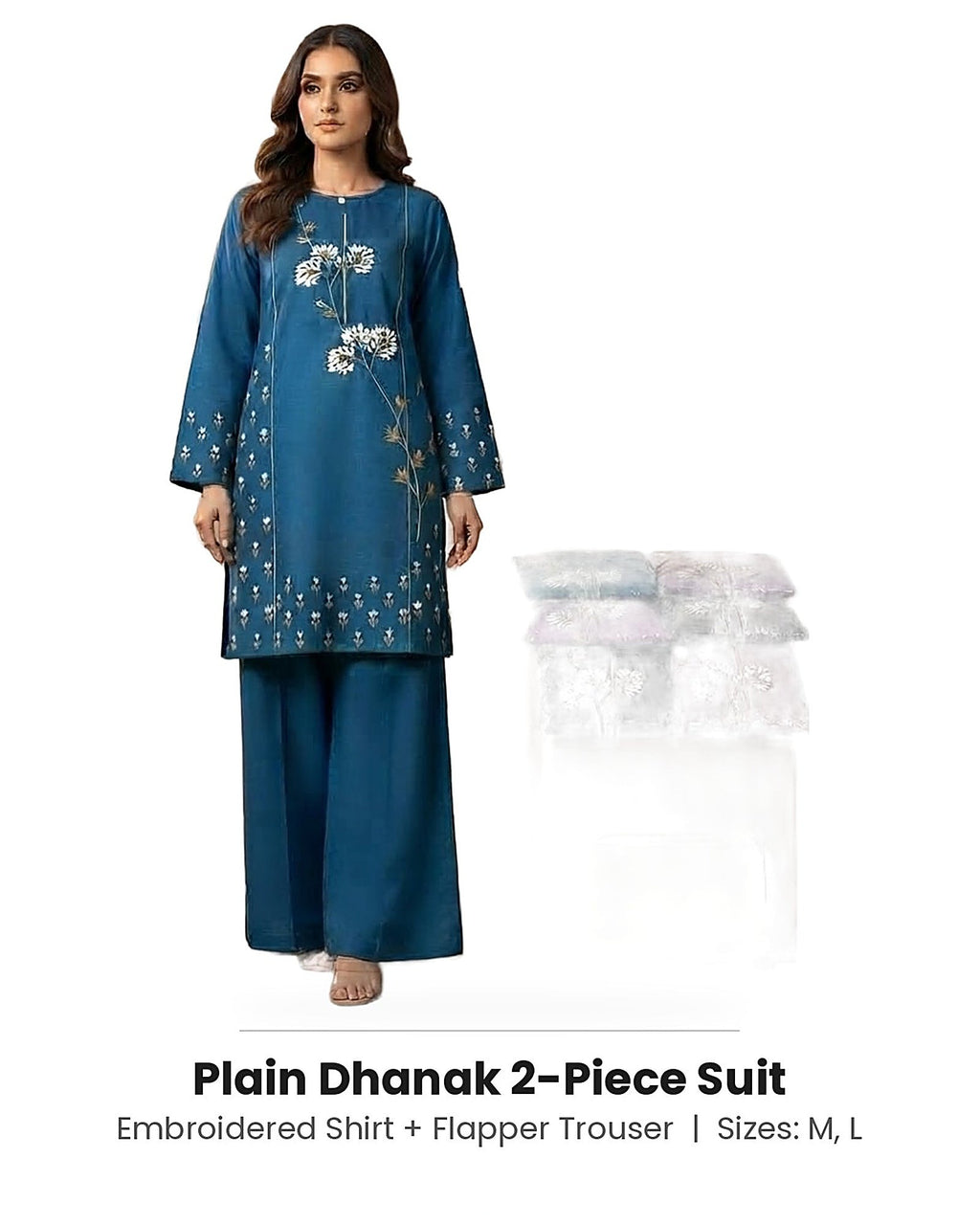 Plain Dhanak 2-Piece Suit - Teal Blue (Design 02)