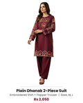 Plain Dhanak 2-Piece Suit - Maroon (Design 05)