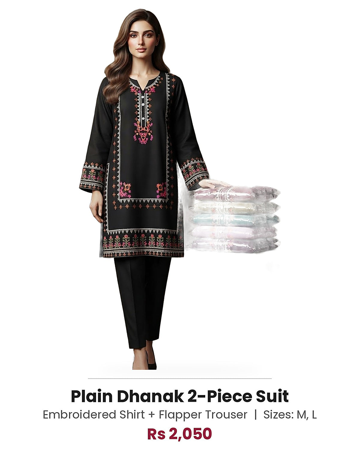 Plain Dhanak 2-Piece Suit - Black (Design 06)
