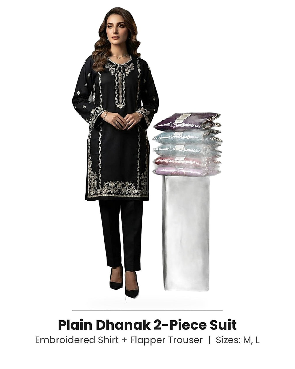 Plain Dhanak 2-Piece Suit - Black (Design 14)