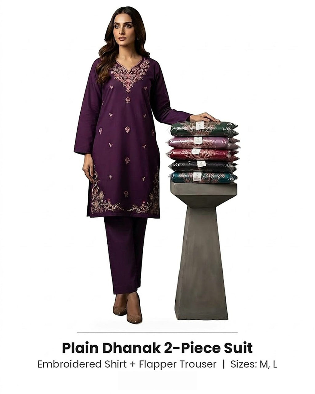 Plain Dhanak 2-Piece Suit - Purple (Design 15)