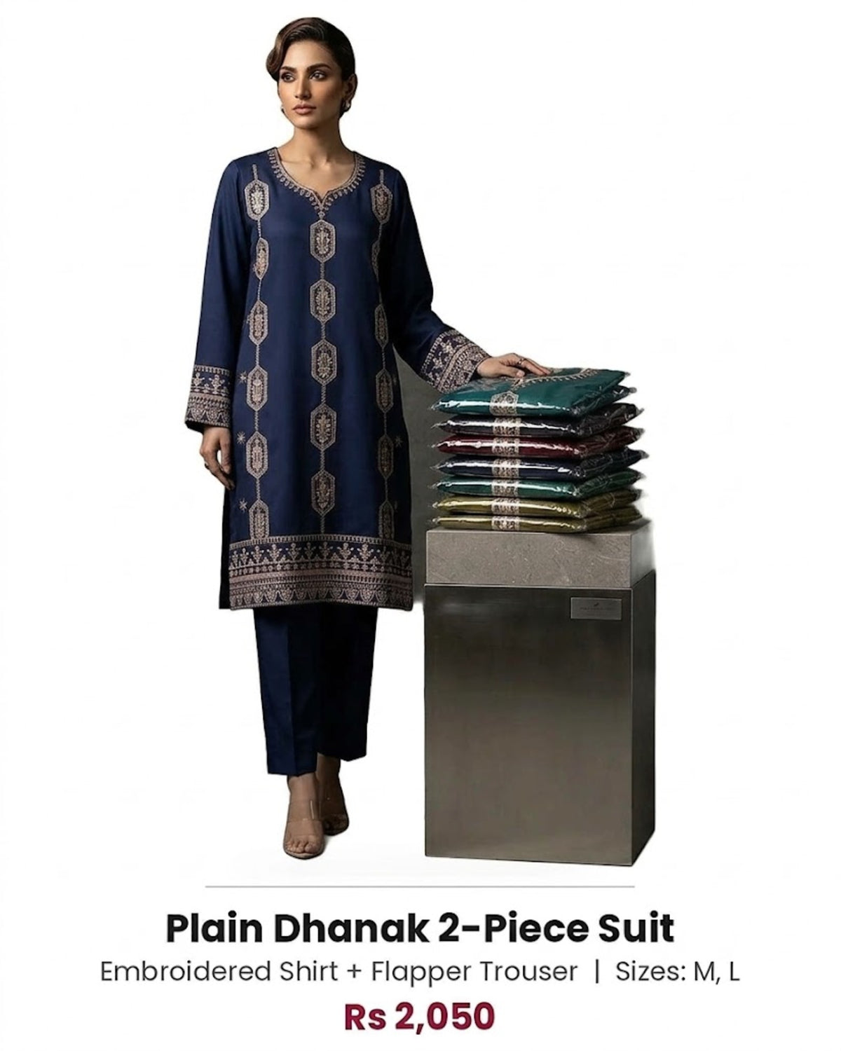 Plain Dhanak 2-Piece Suit - Navy Blue (Design 21)