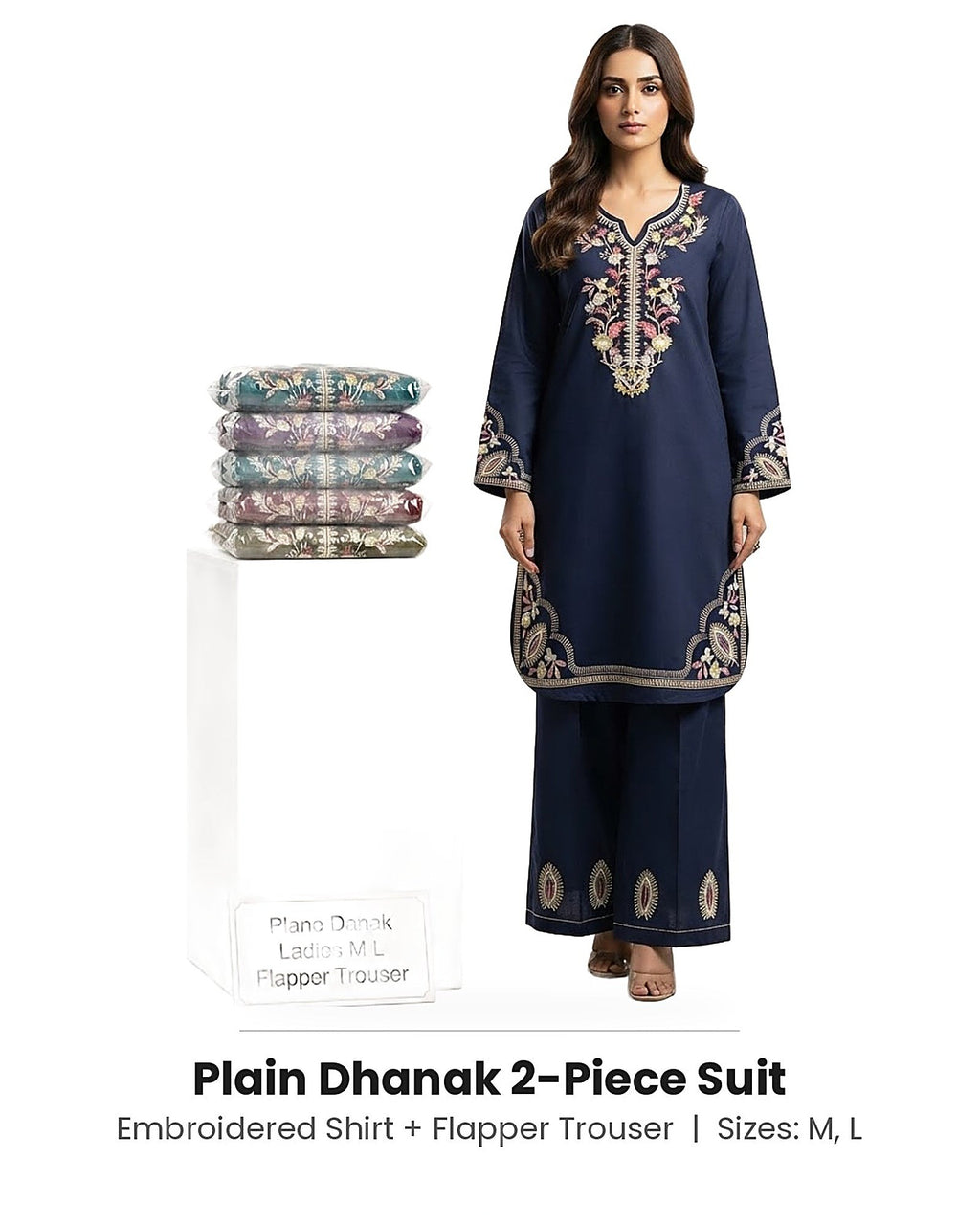 Plain Dhanak 2-Piece Suit - Navy Blue (Design 22)
